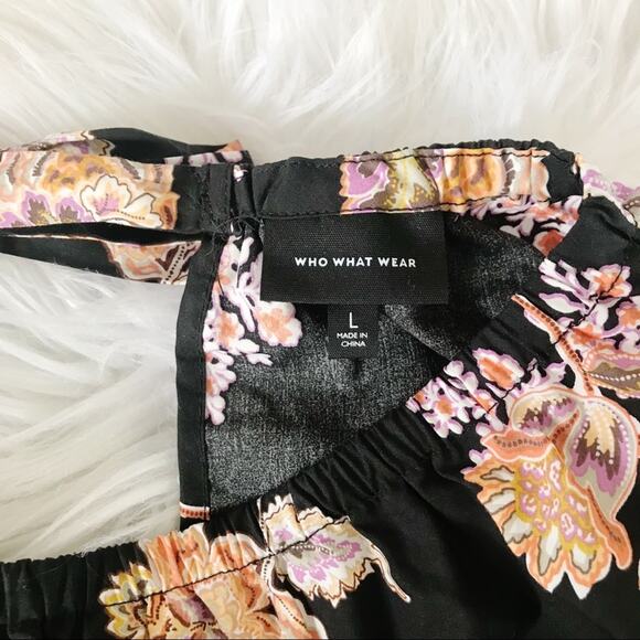 Who What Wear Black Floral Long Modest Cotton Rustic Ruffle Prairie Boho Dress L - Picture 12 of 14